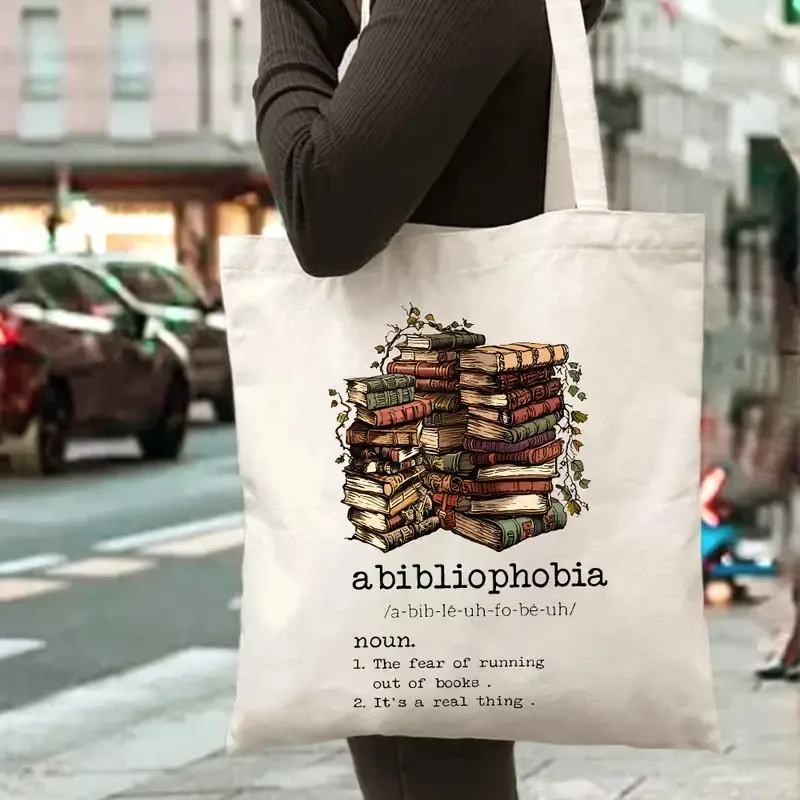 

Women Wildflower and Books Shopping Bag Book Floral Pattern Canvas Tote Bag Vintage Teacher Reusable Female Shoulder Bag