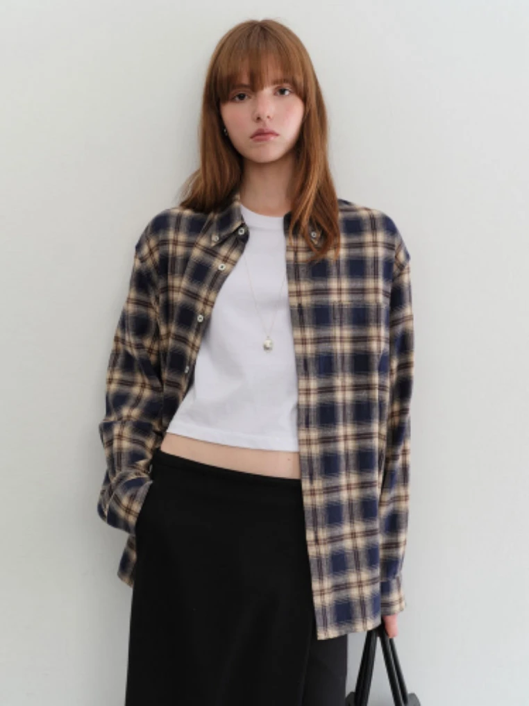 

Повседневная свободная рубашка-жакет в клетку с длинным рукавом в корейском стиле, простая, элегантная, модная женская хлопковая рубашка для осени