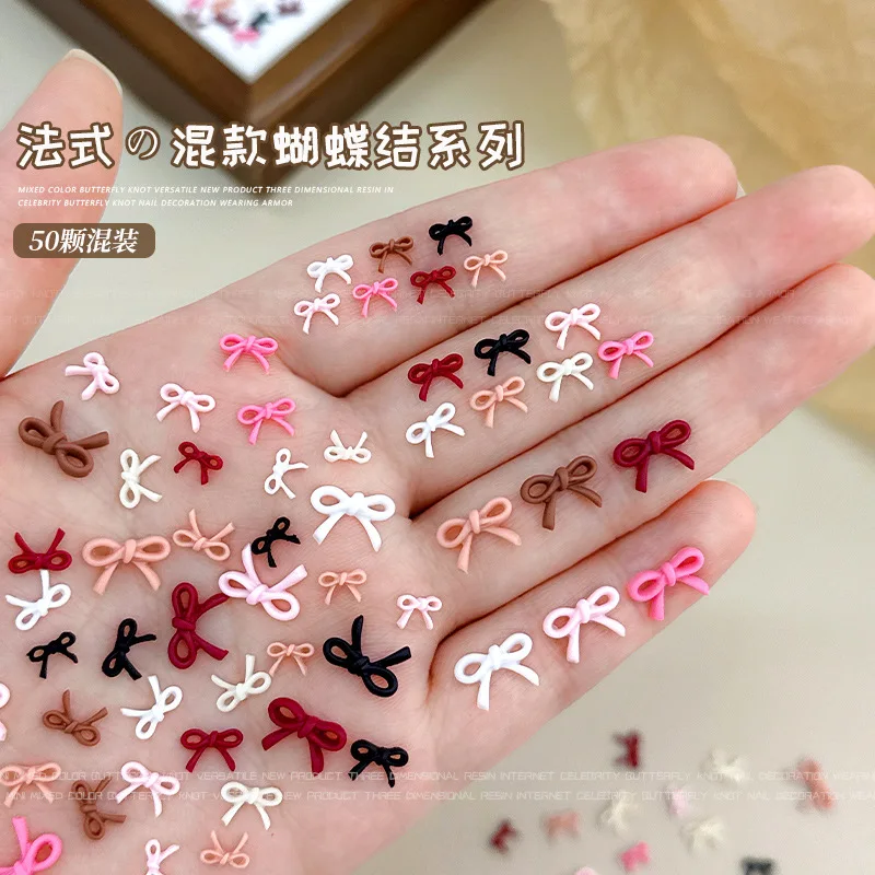 Gemengde Leuke Mini Kleurrijke Hars Lijn Strik Strikje Lint Nail Art Decoraties DIY Manicure Steentjes Accessoires Groothandel