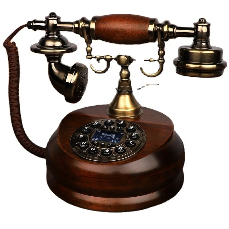 Desktop Vintage Recording Phone for Home Office Wedding Old Fashion Wood Rotary Key Record Landline Classic Antique Telephone