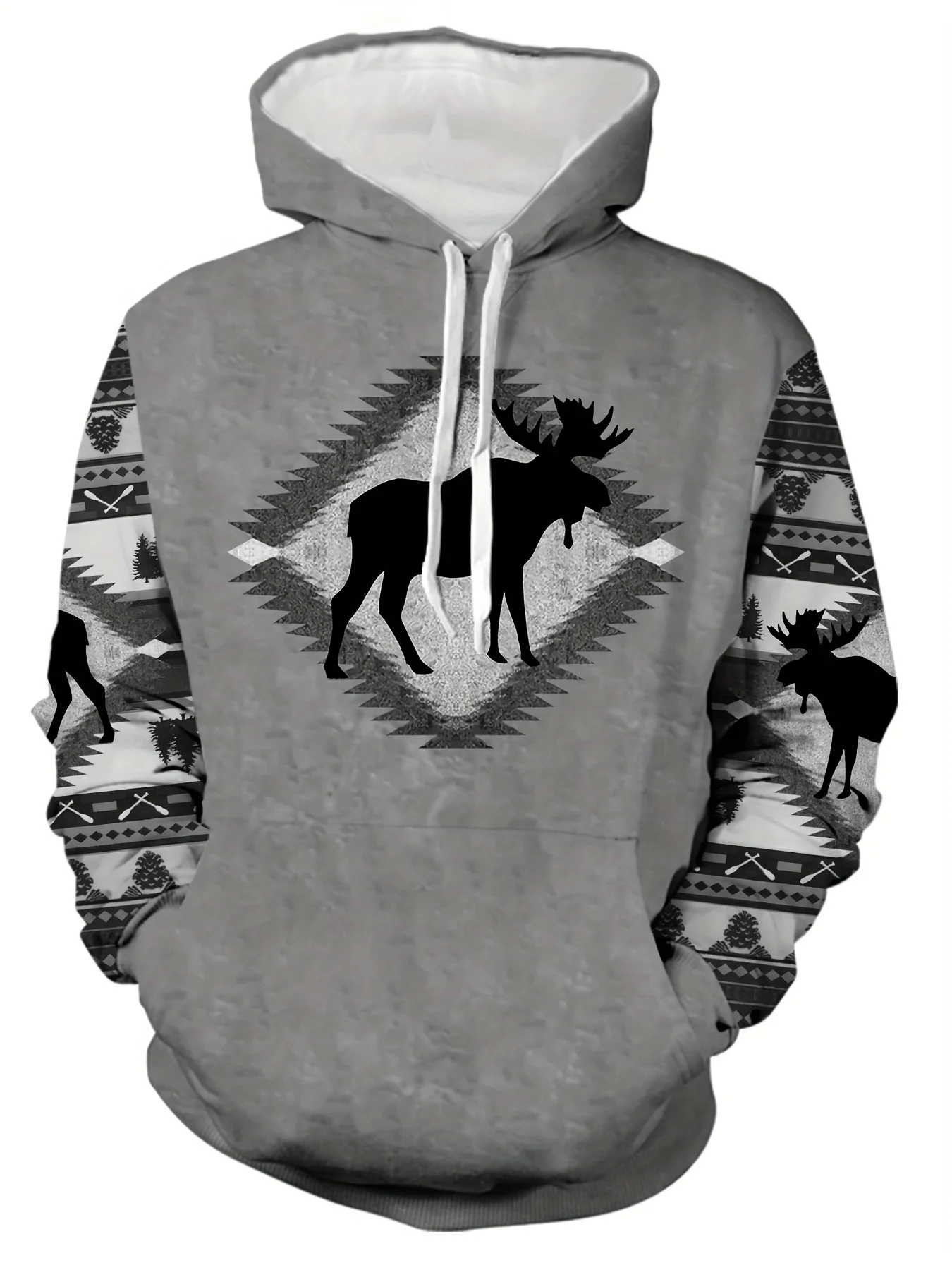 Customization Men's Ultra-Soft Deer Print Hoodie - Casual & Breathable With Pockets, Perfect For Outdoor Adventures & Street Sty