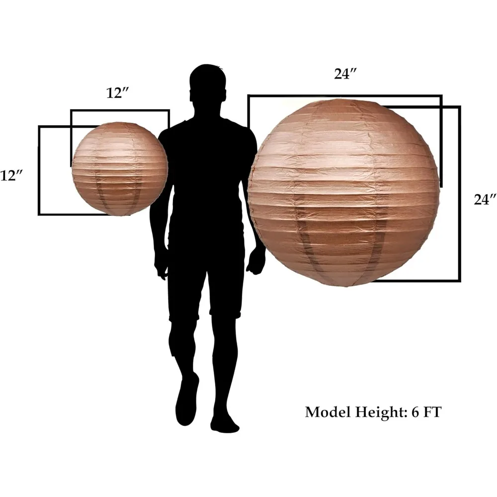 فوانيس ورقية بنية لتزيين حفلات الزفاف - 12 في 10 فوانيس يابانية مستديرة صينية لتزيين السقف المعلق