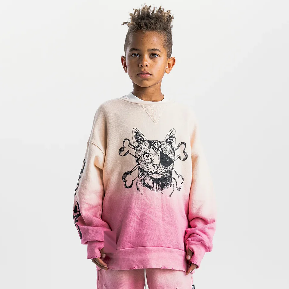 24 N Sweatshirt with Bandit Cat Skull Caddy Children Clothes Sets Personality Versatile Neutral Wear Youngster Clothing