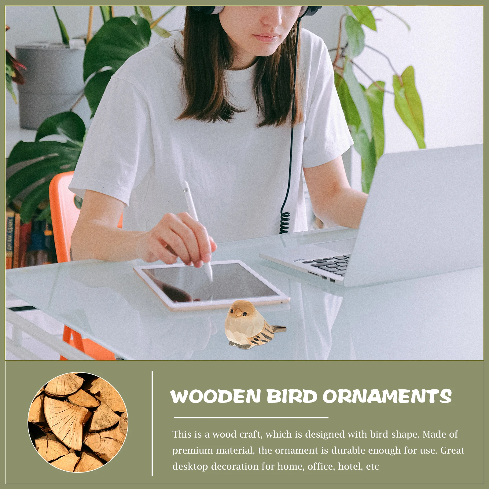 

Lovely Wood Bird Sculpture Handmade Animal Statue for Indoor Home Decor Living Room Bookshelf Study Office Tabletop Display