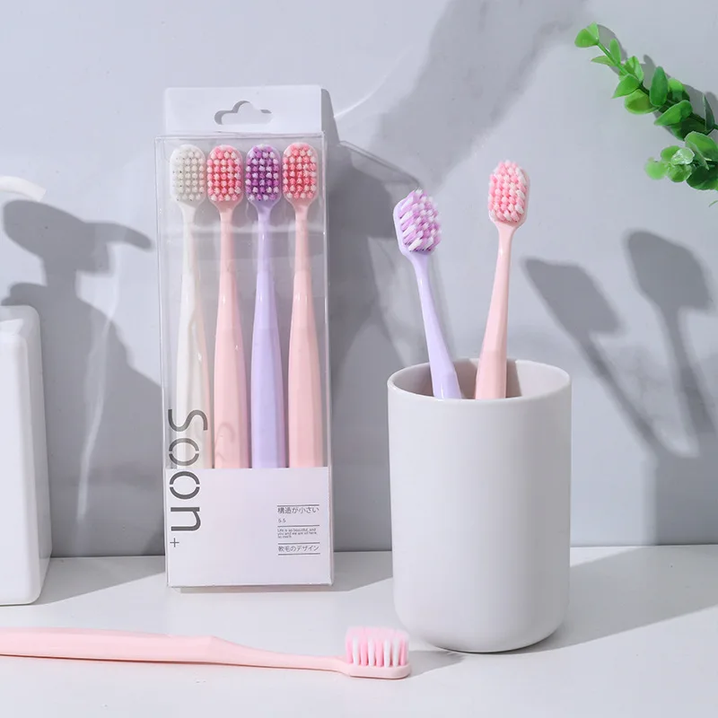 4-pack of Gentle Toothbrushes for Adults, Soft-bristle Toothbrushes, Outdoor Portable Manual Cleaning Toothbrushes