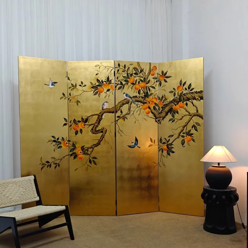 Chinese screen partition living room entrance entrance folding persimmon retro gold foil folding screen office bedroom feng shui