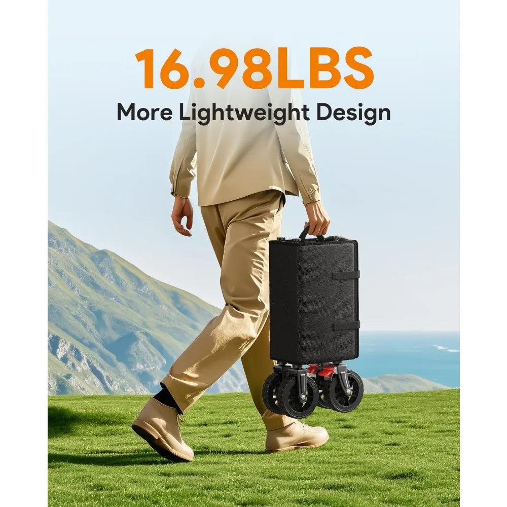 Carrinho de vagão dobrável com capacidade de 330 libras, rodas para todo terreno com freios, carrinho utilitário dobrável para esportes de compras de acampamento