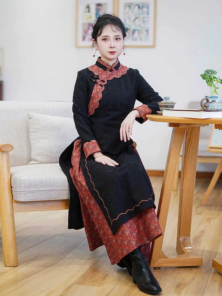 

Ele Bla Chinese Sle Long Qipao Dr Slimming Waist Design Beautifully Tailored Cotton Blend High Slit for Women