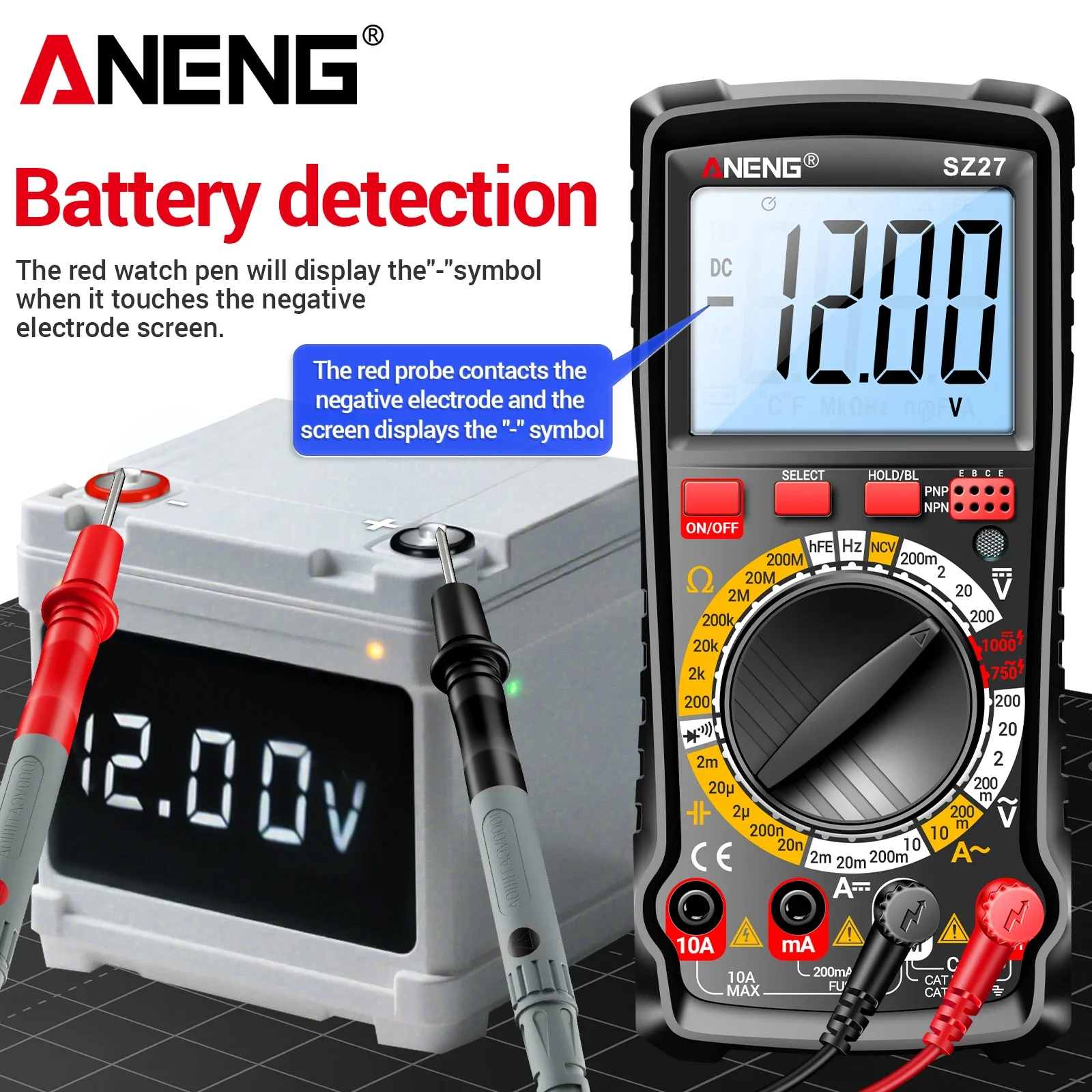 ANENG SZ27 Digital Multimeter 1999 Counting NCV Electrical Testing Resistance and Capacitance Electrical Multi purpose Meter