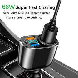 Car Cigarette Lighter Socket Splitter Charger PD QC3.0 Fast Charger Type-C Dual USB Digital Display Power Adapter For All Phone