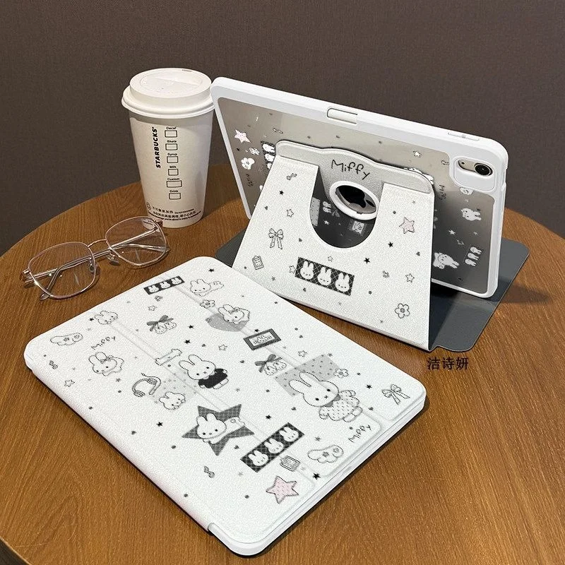 Tablet Accessories Case - かわいい漫画風でおしゃれなミッフィー360度回転式iPadタブレット保護ケース、友達への誕生日プレゼントに最適、個性的なデザイン。