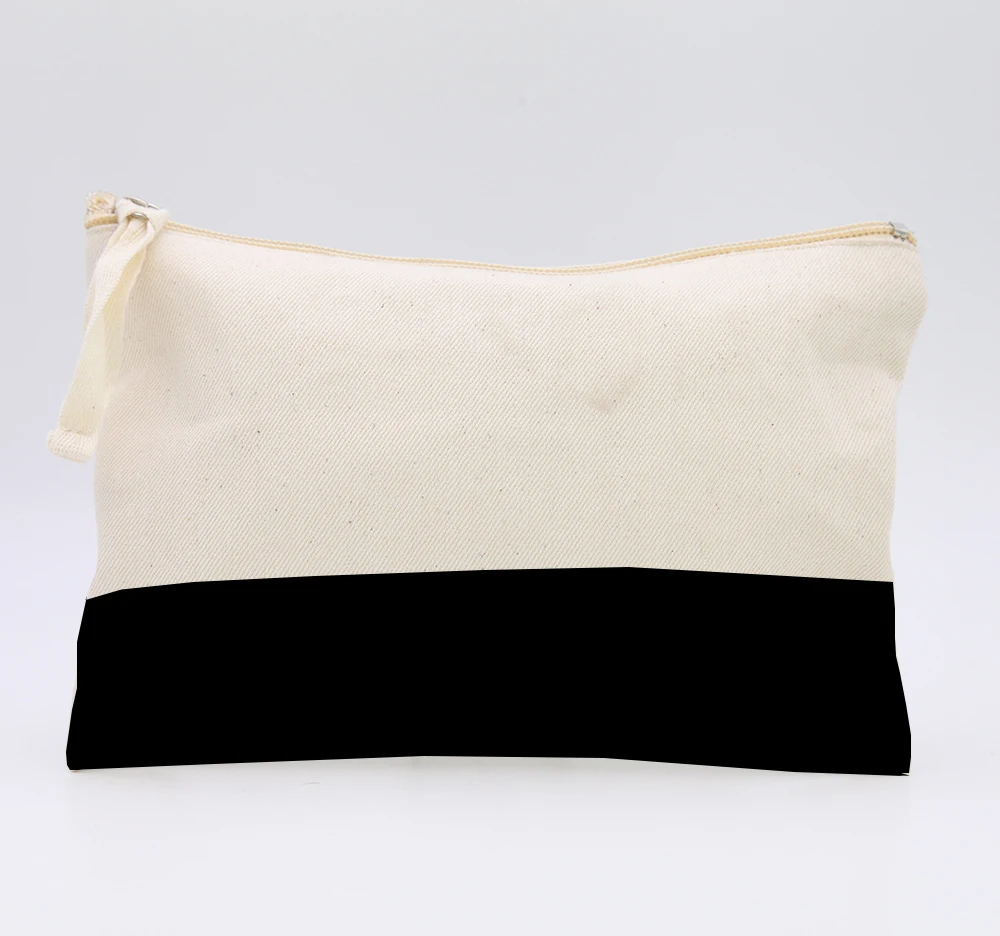 

100pcs Plain Black White Cotton Canvas Travel Toiletry Pouch Cosmetic Bag Custom Accept