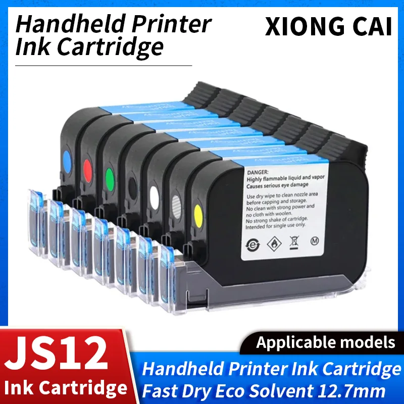 JS12 Ink Cartridge Replacement 1PCS JS12 JS12M JS12(M) 600DPI 12.7mm Handheld thermal inkjet Printer Fast Dry Eco Solvent Ink