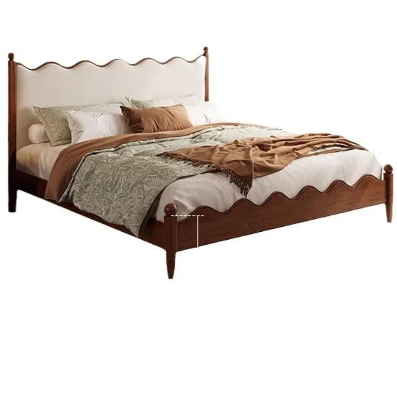 Medieval solid wood soft bag bed 1.8 meters large master bedroom French retro double ash wood solid wood ripple bed