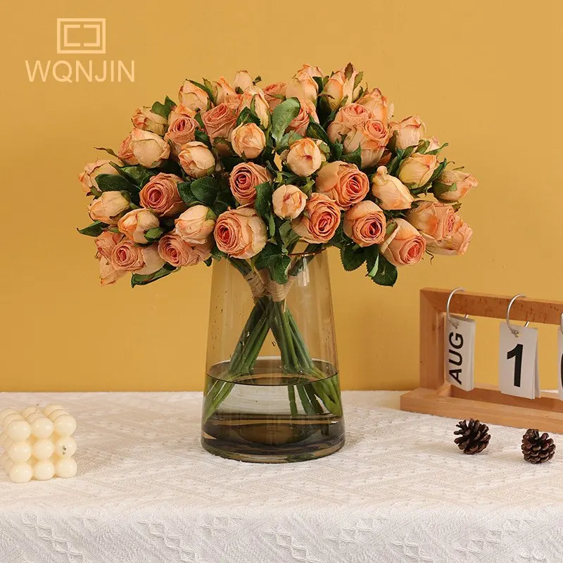 6pcs/Lot American Style Focal Edge Retro Rose Simulation Bouquet Artificial Flowers Living Room Dining Table Decorations