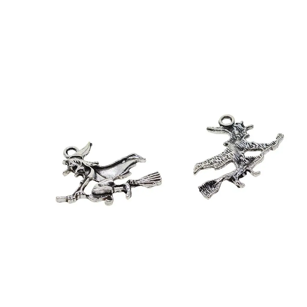 Flying Witch Pendant Tibetan Silver Halloween Charms DIY Jewelry Making Accessories for Necklace Gifts and Women