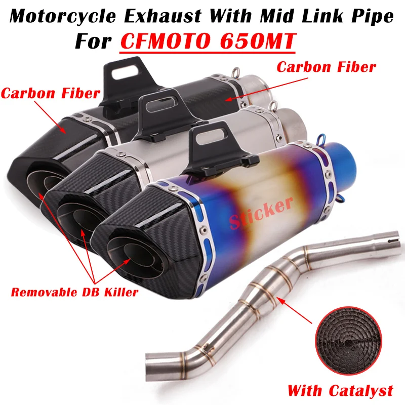 

Для CFMOTO 650MT CF MOTO 650 MT выхлопная система мотоцикла, модифицированный глушитель с средней линейной трубой, катализатор дБ убийца