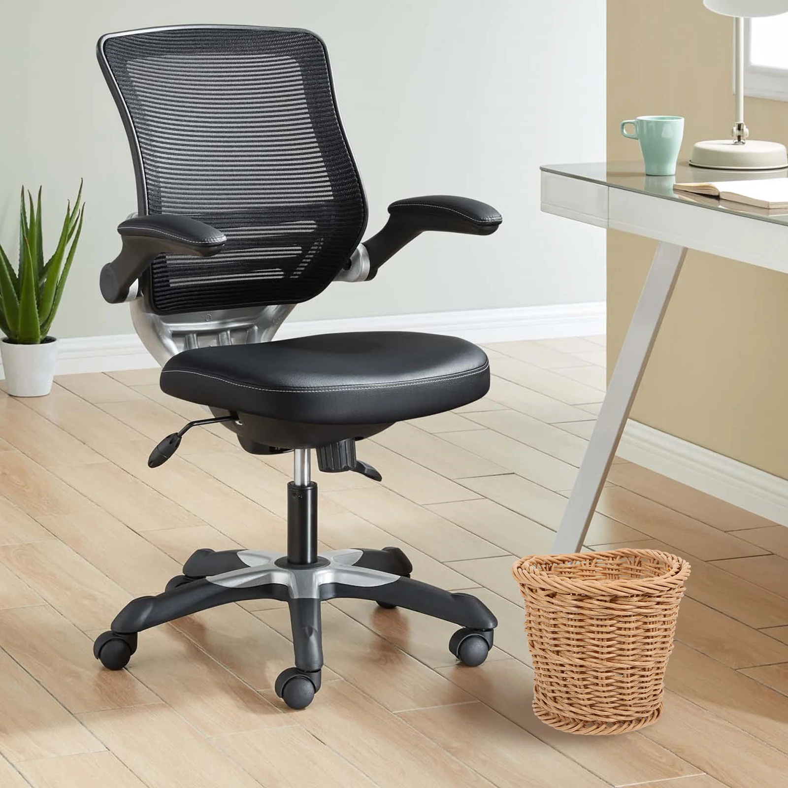 

1pc Woven Trash Can Rattan Waste Basket Large Capacity For Bathroom Kitchen Office Laundry Storage Basket Garbage Bin