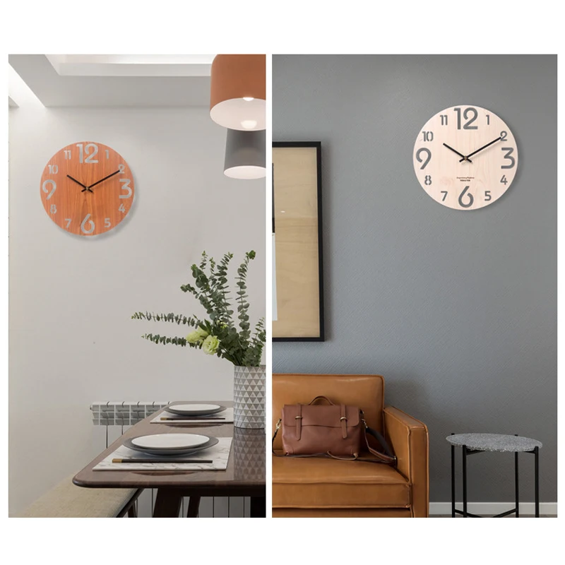 Wooden 3D Wall Clock Modern Design Nordic Brief Living Room Decoration Kitchen Art Hollow Watch Home Decor 12 inch