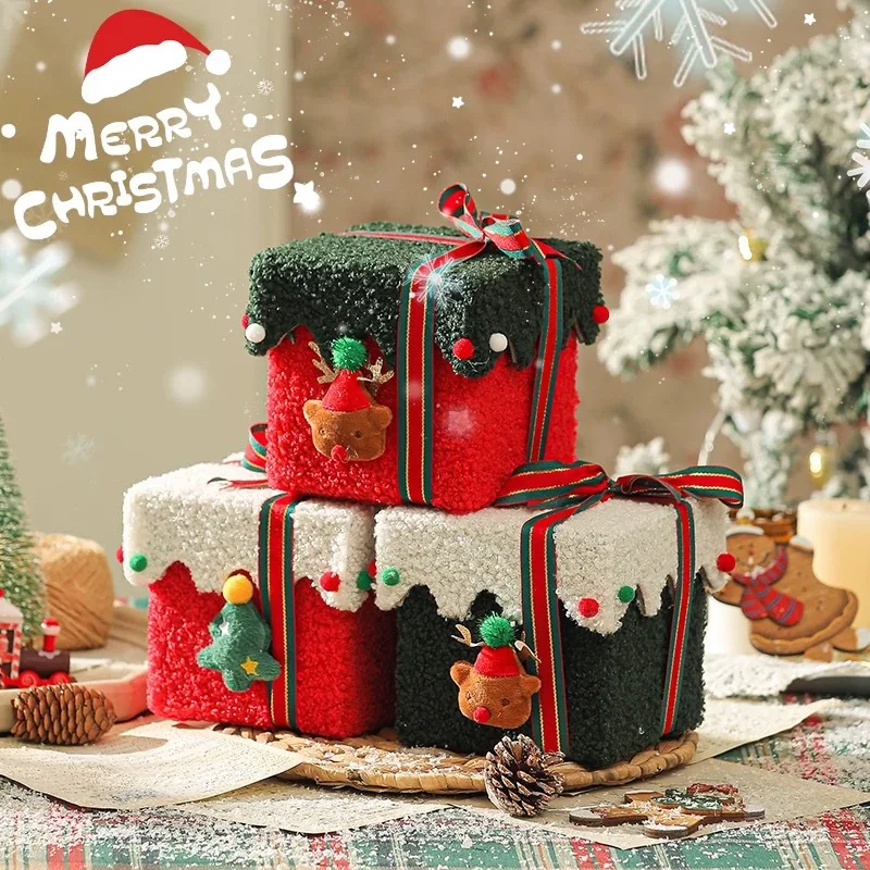 

Christmas Gift Box Reindeer Xmas Tree Felt Box Ribbon Multifunctional Plush Candy Treat Box for Small Gifts Snacks Navidad 2024