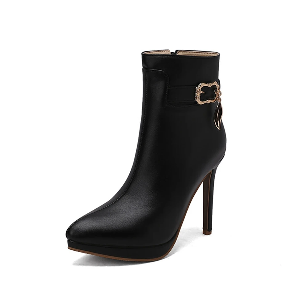 

Ankle Boots Women Spring Autumn Pointed Fashion Side Zip Stiletto High Heels Party Dress Bridal Short Boots Big Size 50 338-12