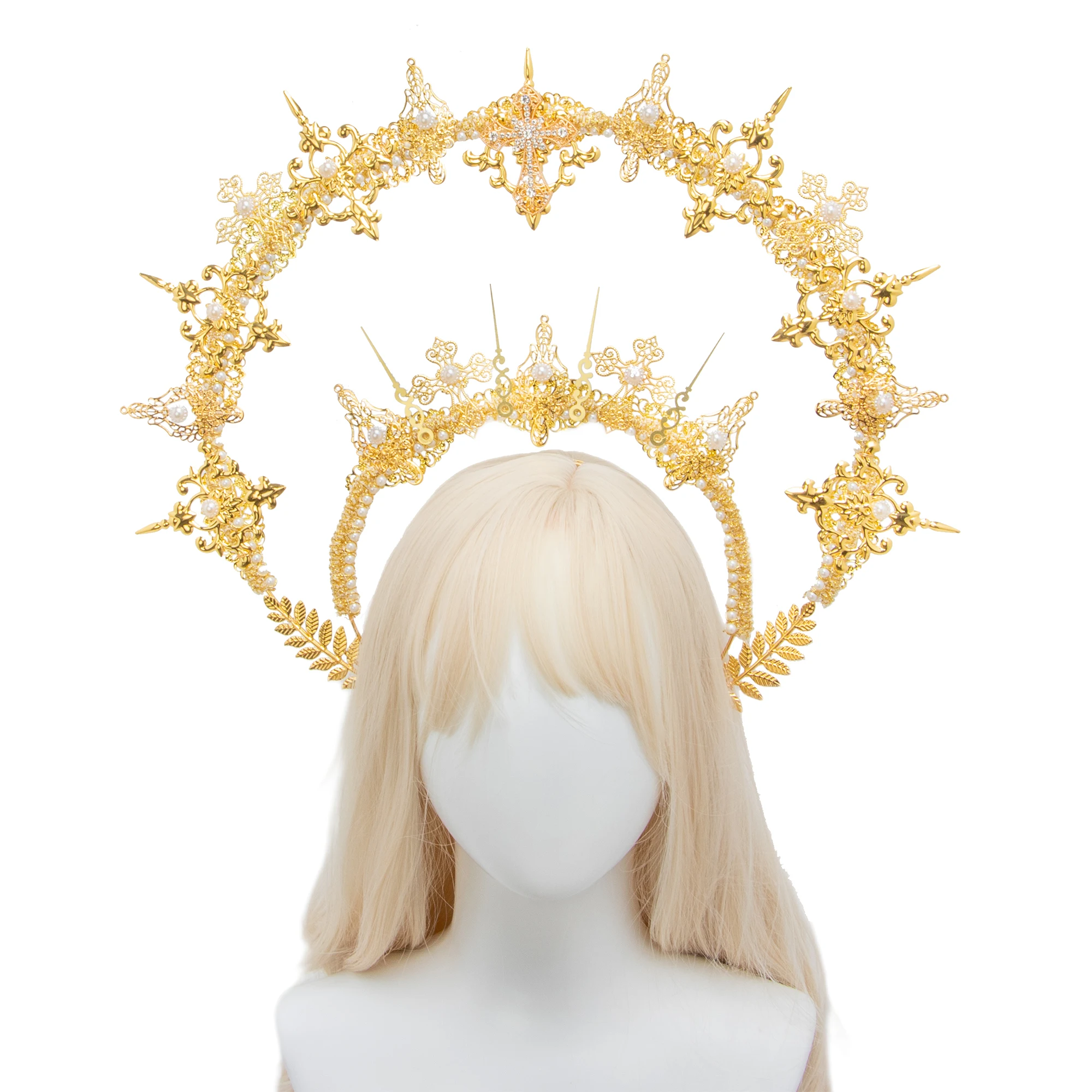 Handmade Exaggerated Oversized Halo Crown Headband Golden Mary Apollo Sun Halo Angel Goddess Gothic Lolita Finished Headpiece