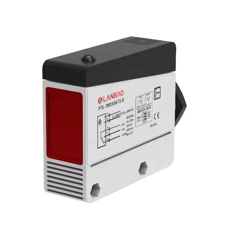 PTL series high quality 12m polarized reflection relay 5 wires square photoelectric sensor terminal for highlight objects