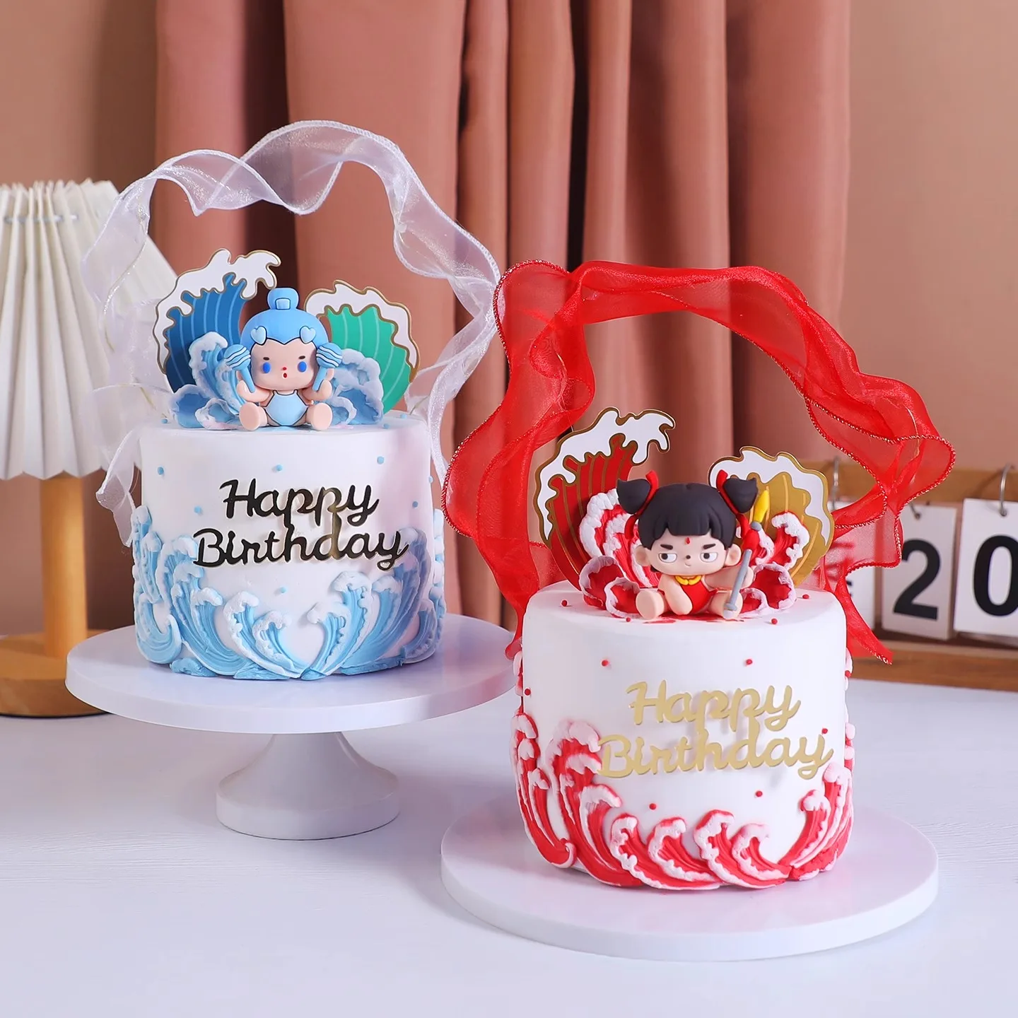 3D Nezha der Dämon Kind & Ao Bing Kuchen Topper Chinesische Legende Geburtstag Dekor Mythologie Figuren für Jungen Mädchen Party Supplies