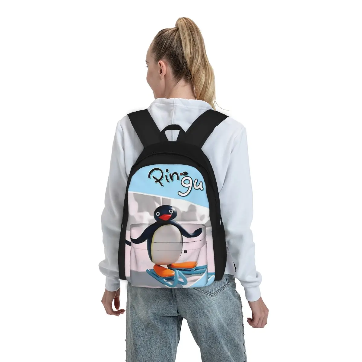 Pingu PenEcolCute Animal Anime Sac à dos pour femme, sac d'école décontracté pour enfants, sac à dos pour ordinateur, adolescent, initié, Mochila, 3D