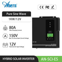 Anern 1KW 1.5KW 1.6KW 3KW Hybrid Solar Inverter 12V 24V 220V MPPT 80A Off Grid Inverters Pure Sine Wave