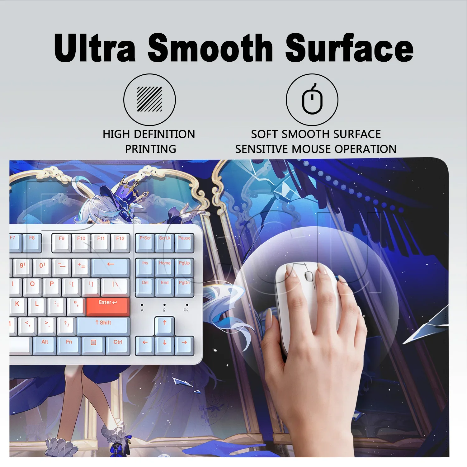 Nueva alfombrilla de ratón para juegos de Furina, inspirada en Genshin Impact, con diseño de anime y chica kawaii, ideal para escritorio, teclado de PC, oficina, alfombrilla de ratón con impresión de alta definición y base antideslizante.