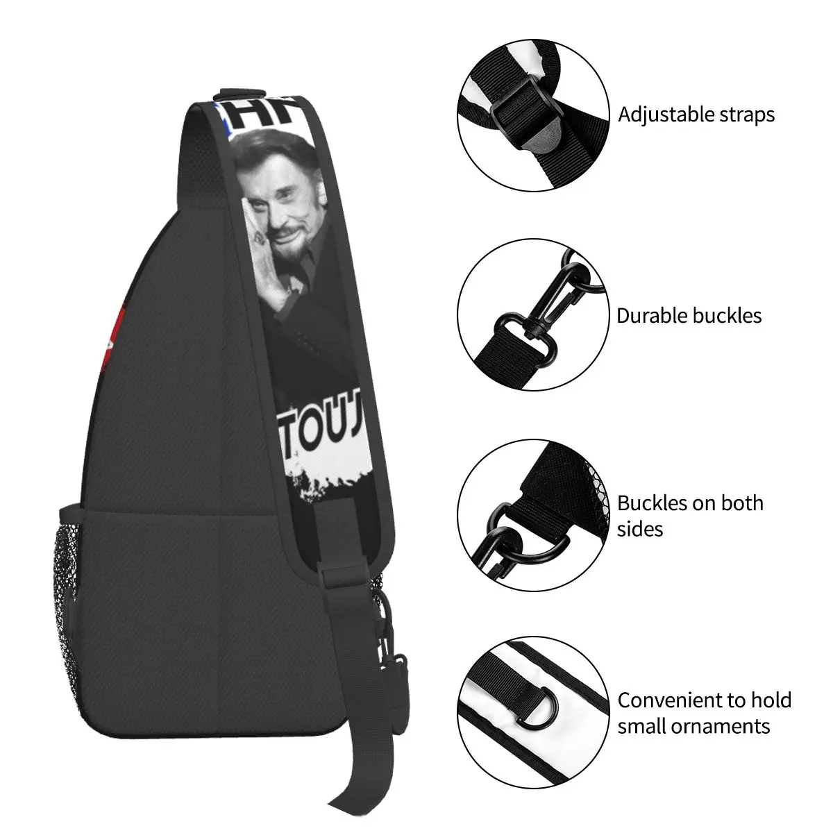 Johnny Hallyday-Bolso cruzado Forever para el pecho, mochila de hombro con música Rock, mochila de día para viajes, senderismo y ciclismo