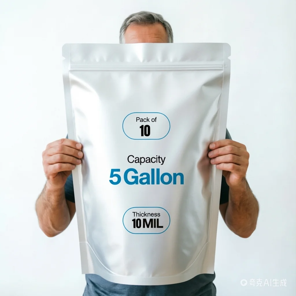 Paquete de 10 Bolsas de Mylar Resistentes de 1 Cuarto de Galón, Bolsas de Aluminio de 1-2-5 Galones, Bolsas Reutilizables para Almacenamiento de Alimentos para Despensa y Supervivencia