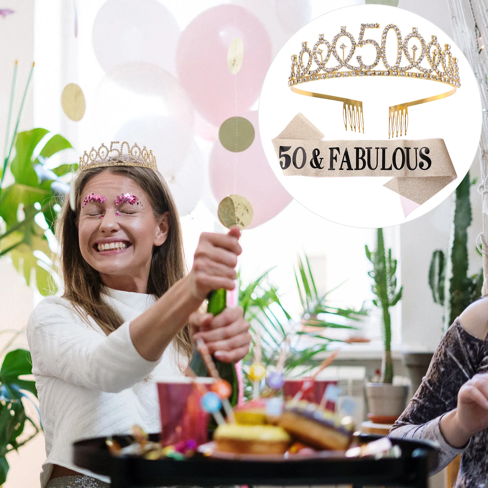 

Набор коронок из 2 предметов, пояс на день рождения для женщин, товары для вечеринки в честь 50-летия, обруч для волос, диадемы, вечерние головные уборы, этикетный пояс