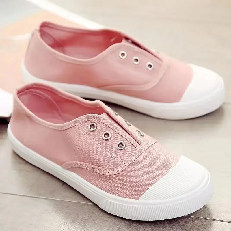 Women\'s Vulcanized Shoes 2024 Summer New Half Slippers Canvas Shoes Women Thin Style Student Versatile Casual Shoes