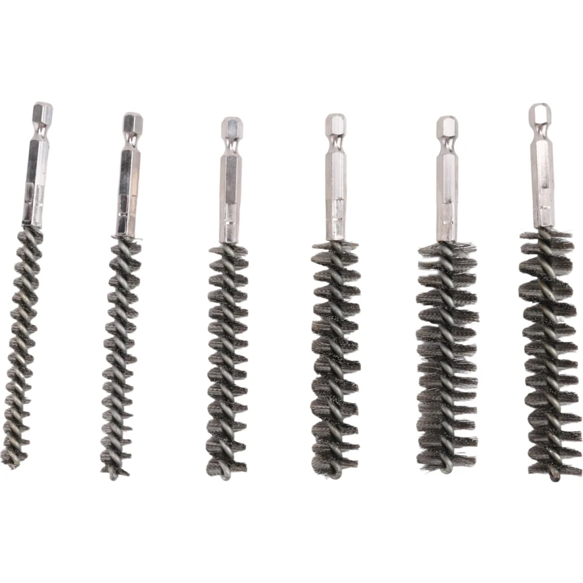 A98U Bore Brush Stainless Steel Bristles Wire Brush for Power Drill Cleaning Wire Brush with Hex Shank Handle 6 Pieces