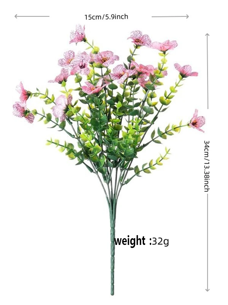 5 peças flores artificiais violetas de 7 pétalas e plantas verdes para jardins internos e externos flores artificiais decorativas para casa