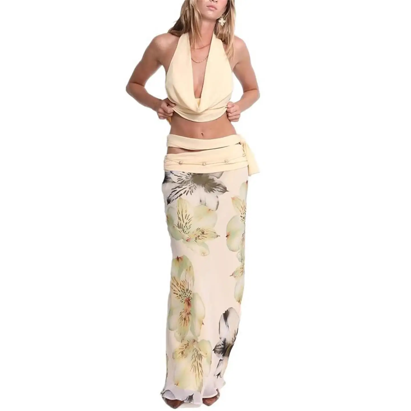 مثير Bal Ne معلقة أعلى سليم صالح طويل الدكتور قطعتين مجموعة عبر الحدود 2025 منتصف الخصر منخفضة الخصر PVC النسيج المطبوعة Cas... #2