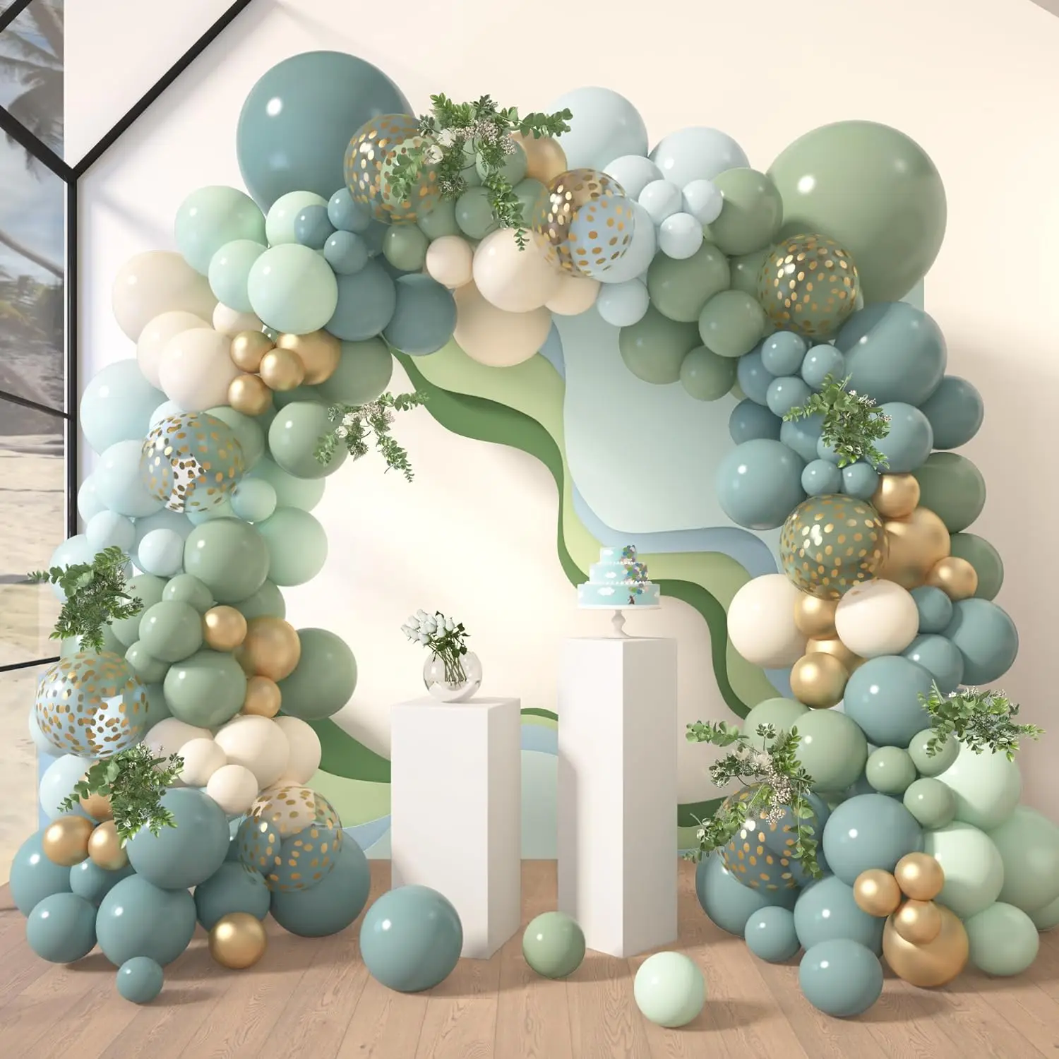 Ensemble de ballons en latex gris bleu vert, 144 pièces, adaptés aux fêtes d'anniversaire, aux mariages, décoration de fête de la saint-valentin