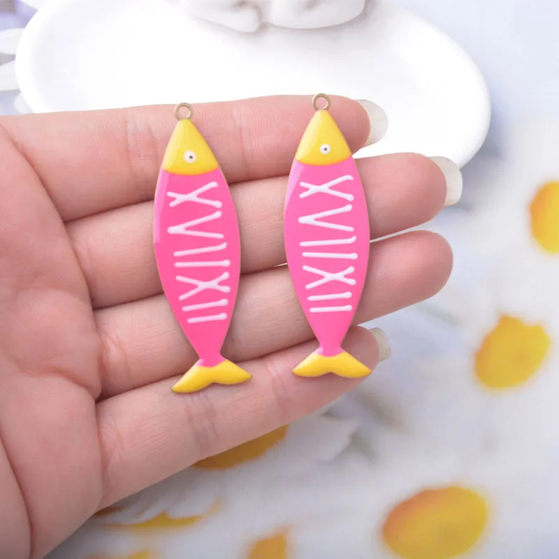2pcs Long Necklace Earrings oil drop Pendant Copper Both-sided Enamel Fish Charms Colorful Women   Jewelry Making
