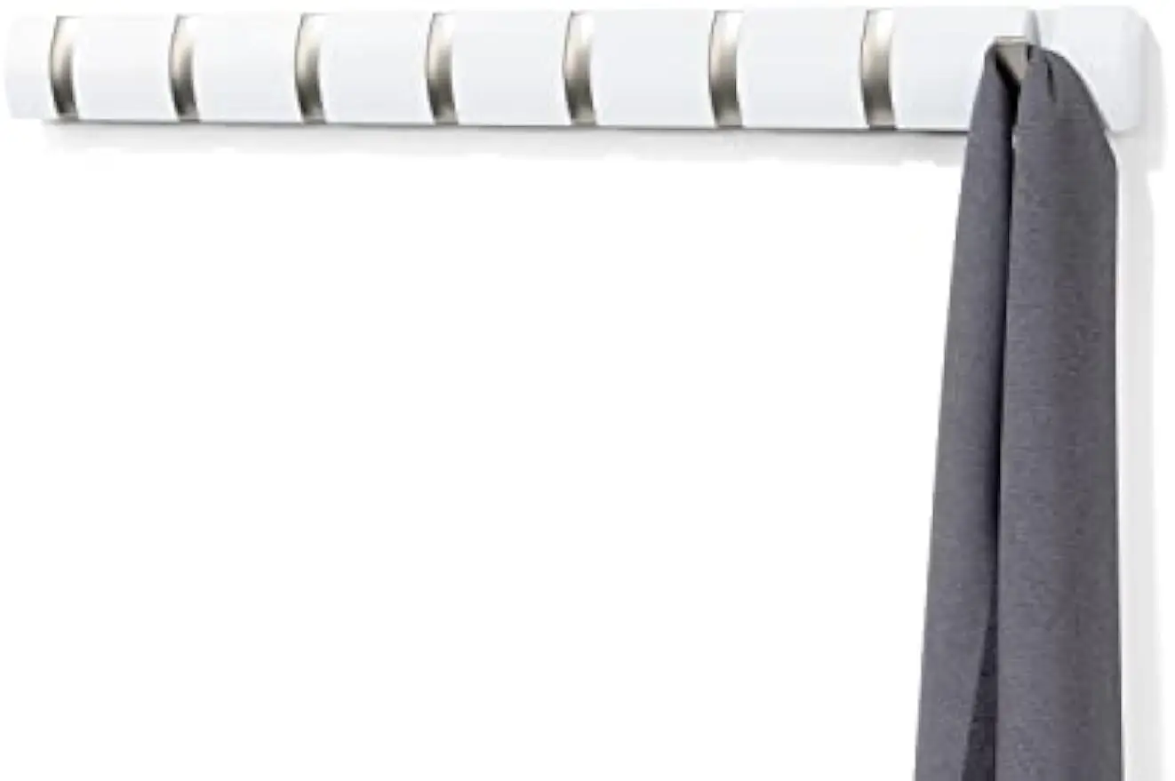 

Современная настенная вешалка для одежды с 8 крючками — компактное хранилище для курток, сумок, прихожей, шкафа, белый/никель