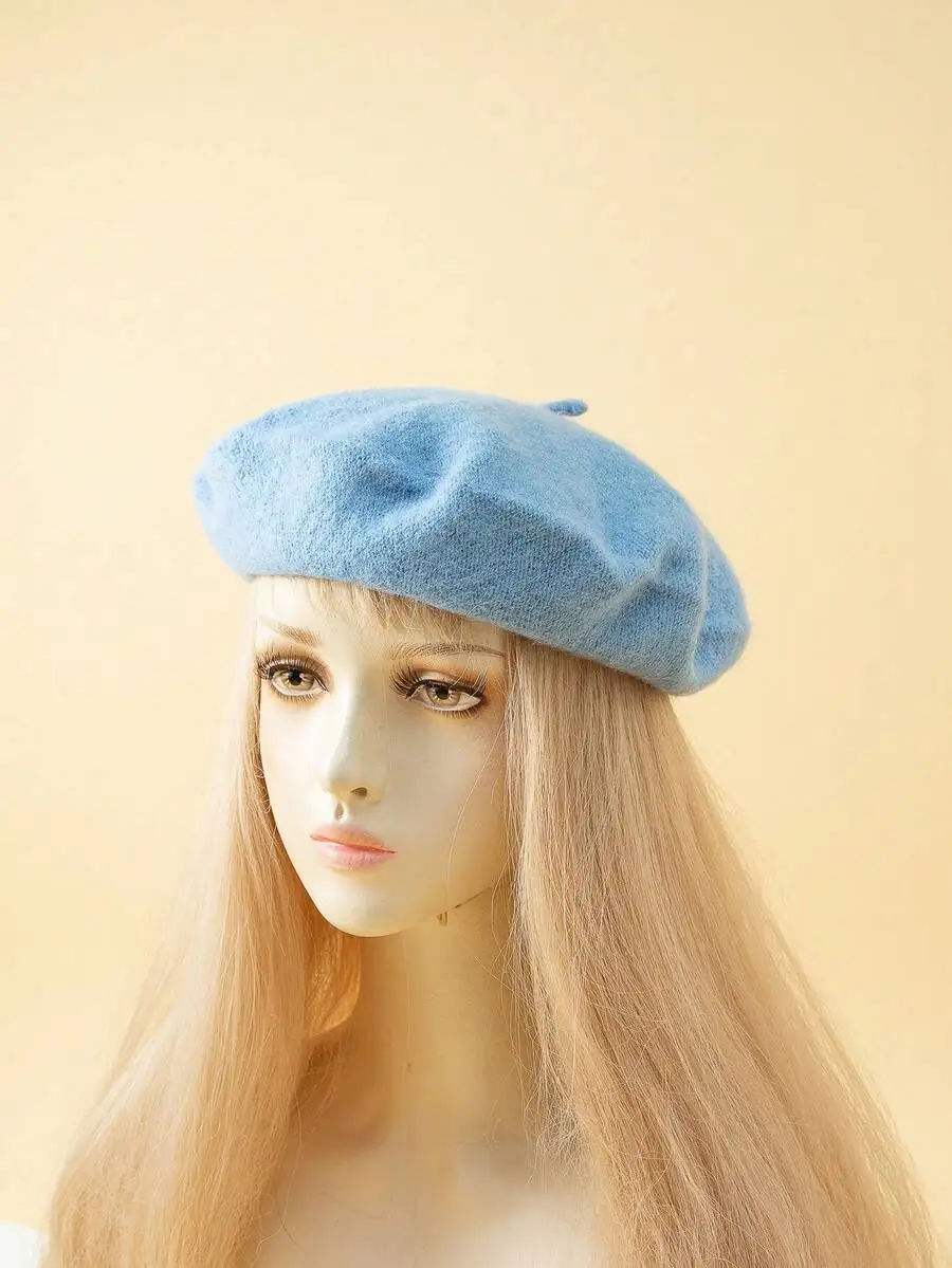 1pc Ladies' Solid Color Knit Elegant Beret With Smooth Surface, Japanese Style, Suitable For Daily Wear And Shopping Vintage Cas
