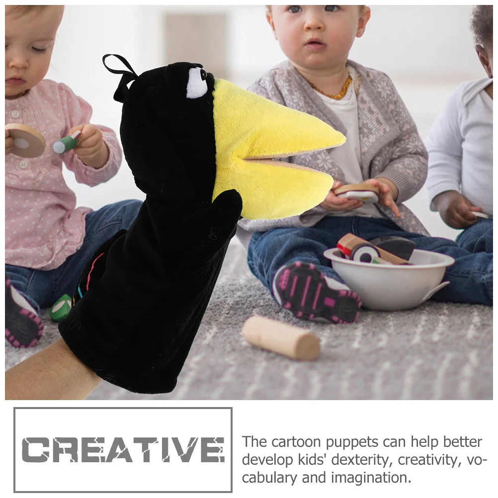 

2 Pcs Toy Crow Hand Puppet Animal Toys Various Kids Puppets Black Small Animals for Toddlers Interactive Parent-child