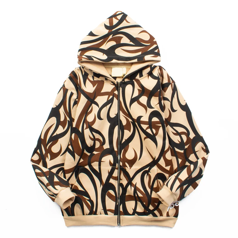 Fleece Cardigan Hoodie Men Full Printed Unisex Hoodies Outerwear Jackets High Street Clothing