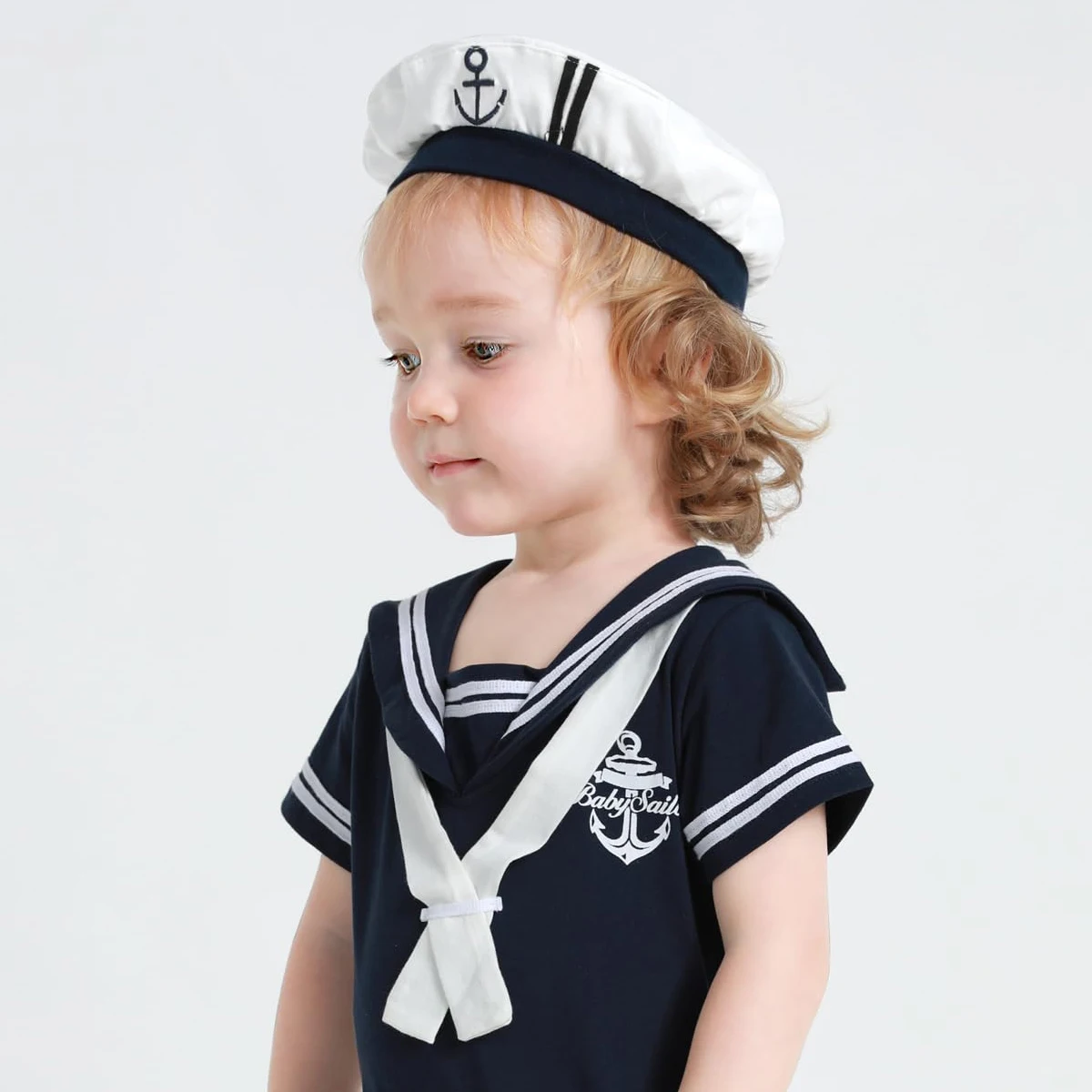 Matrosenhut Baby Junge Kapitän Party Cosplay Kostüm Requisiten Weiß Marine Militärhut Marine Mütze mit Anker 0-12 Monate