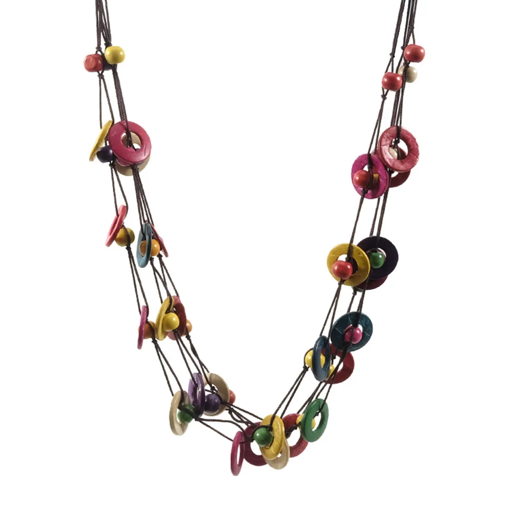 

Vintage Geometric Bohemia Necklace Colorful Coconut Shell Pendant Lightweight Handmade Jewelry Gift Party Beach Daily Wear Women