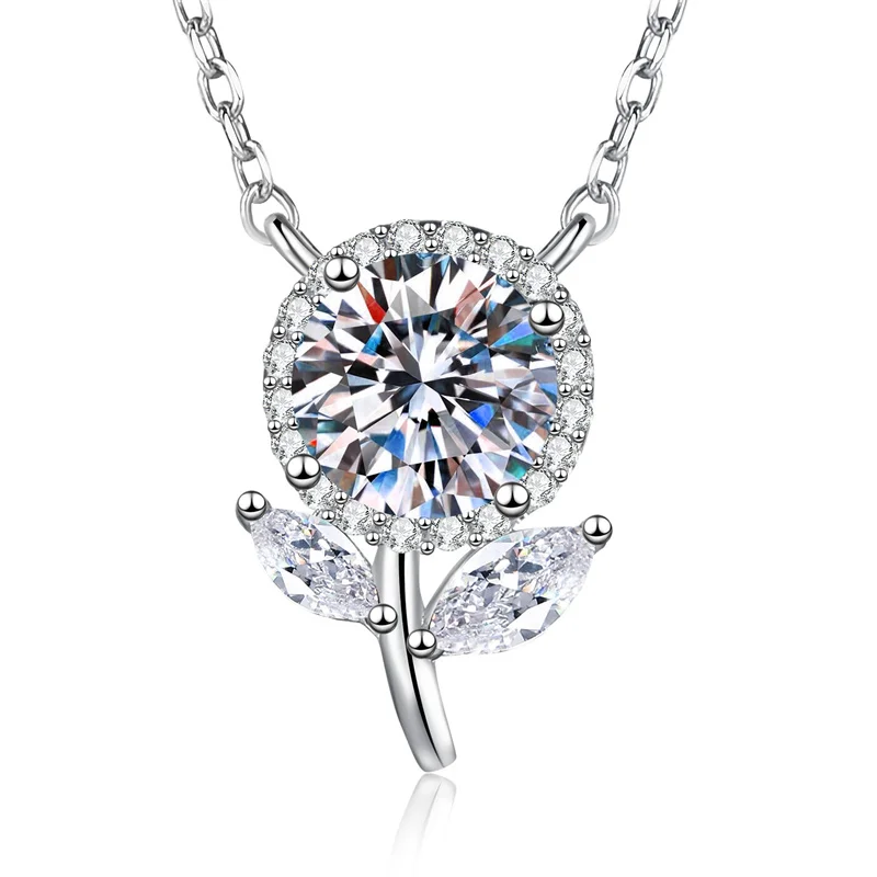 

XL515Lefei Fashion Luxury Classic Fine Moissanite Color D Leaf Flower Necklace For Charm Women 925 Sterling Silver Party Jewelry