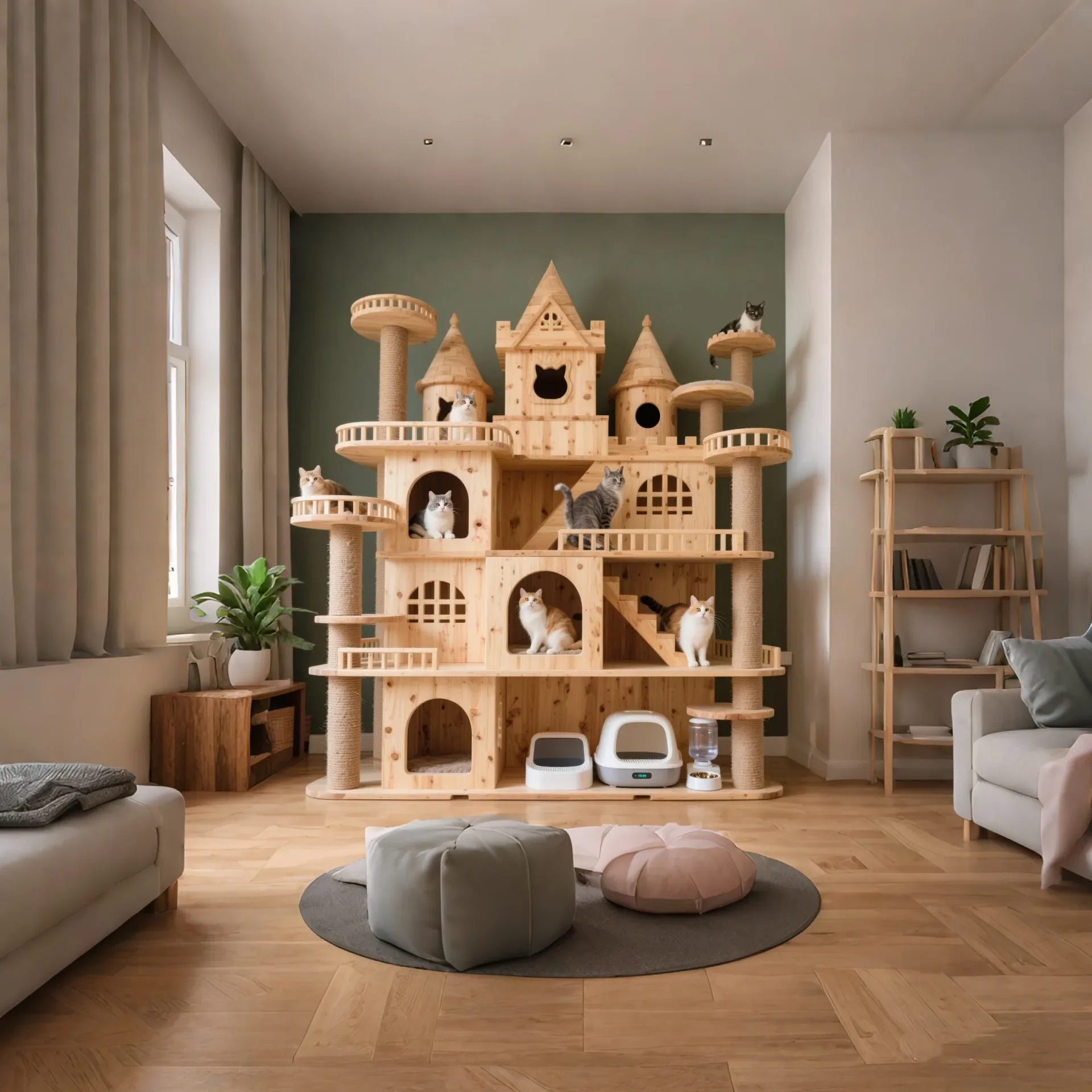 Solid wood villa cat climbing frame, cat scratching column cat tree integration