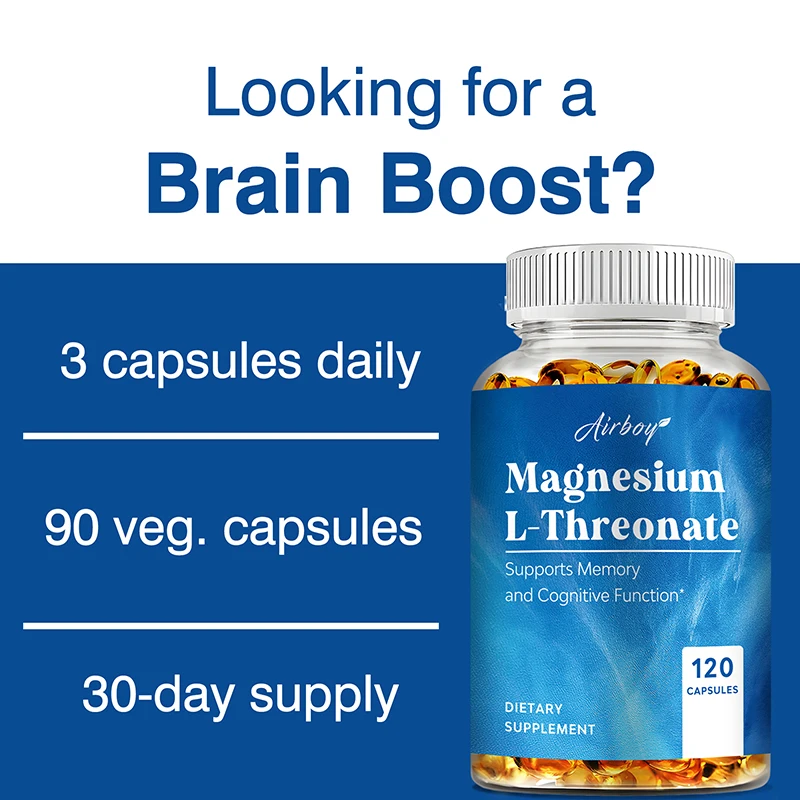 Magnesium L-threonate - Promotes Brain Health, Enhances Memory, Concentration & Cognition, Boosts Nerve Energy