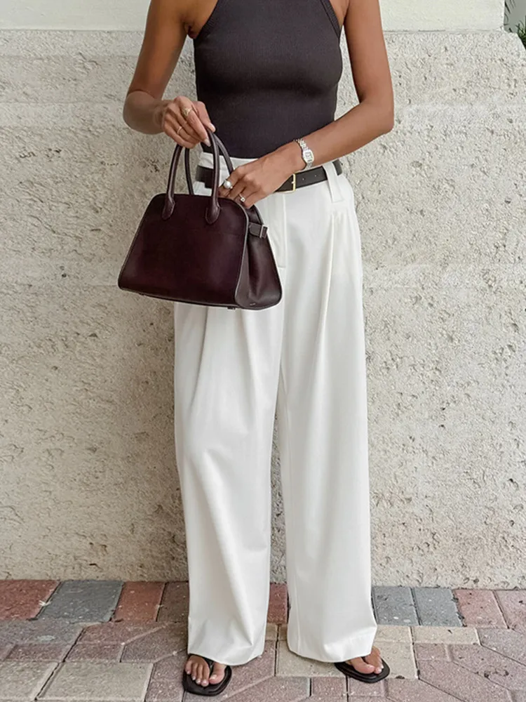 

BKLD Solid Color New White High Waisted Loose Casual Pants Summer 2025 Fashion Commuting Pants Trousers Clothes For Women
